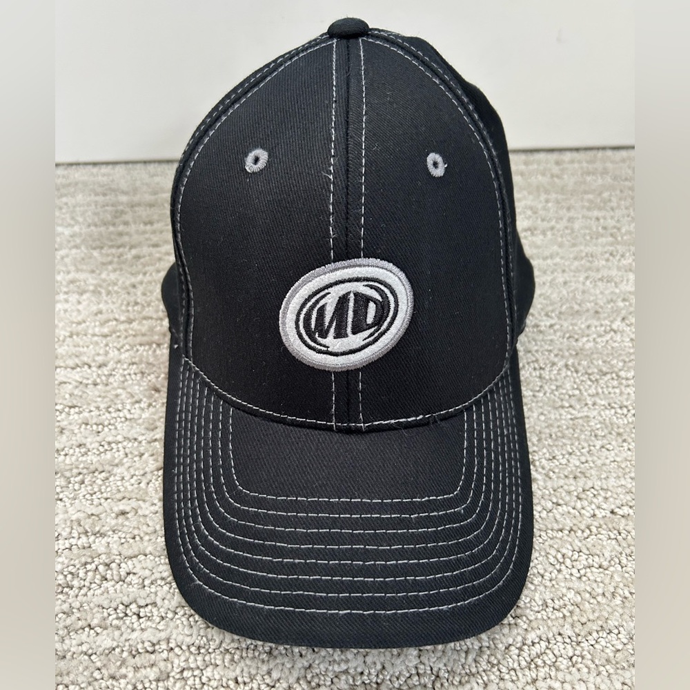 Mountain Dew Fitted Black Baseball Cap with Black and Gray Logo Patches EUC